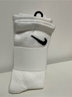 Nike White Crew Socks with Black Swoosh - Kids